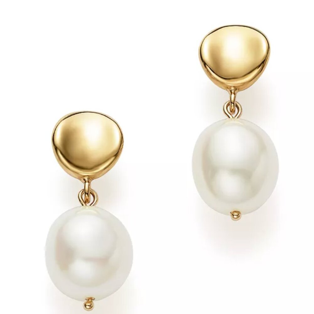 NWT Bloomingdale's  Pearl Drop Earrings in 14K Yellow Gold